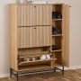 Albany Shoe Cabinet with 3 Flip-Down Doors & 1 Pull-Open Door in Oak with Black Legs