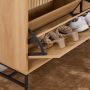 Albany Shoe Cabinet with 3 Flip-Down Doors & 1 Pull-Open Door in Oak with Black Legs