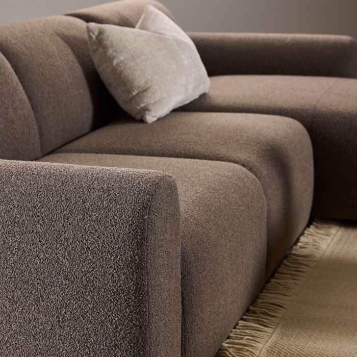 Midfield Right Hand Facing 2 Seater Chaise Longue in Boucle Taupe Fabric