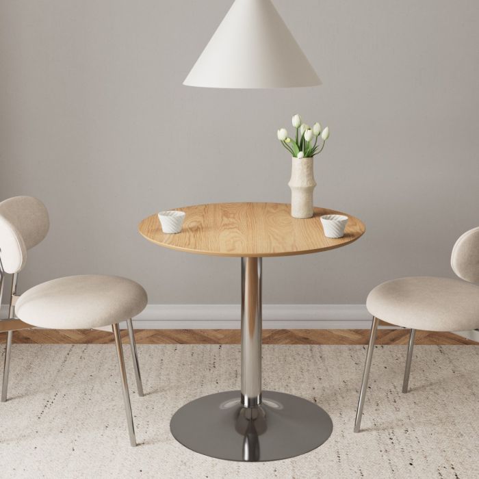 Ibiza Round Café Table in Matt Oak with Chrome Base