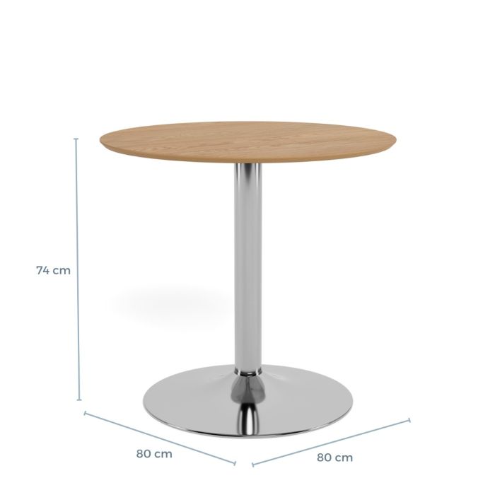 Ibiza Round Café Table in Matt Oak with Chrome Base