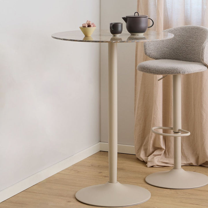 Malta Round Bar Table in Brown Ceramic with Grey Base