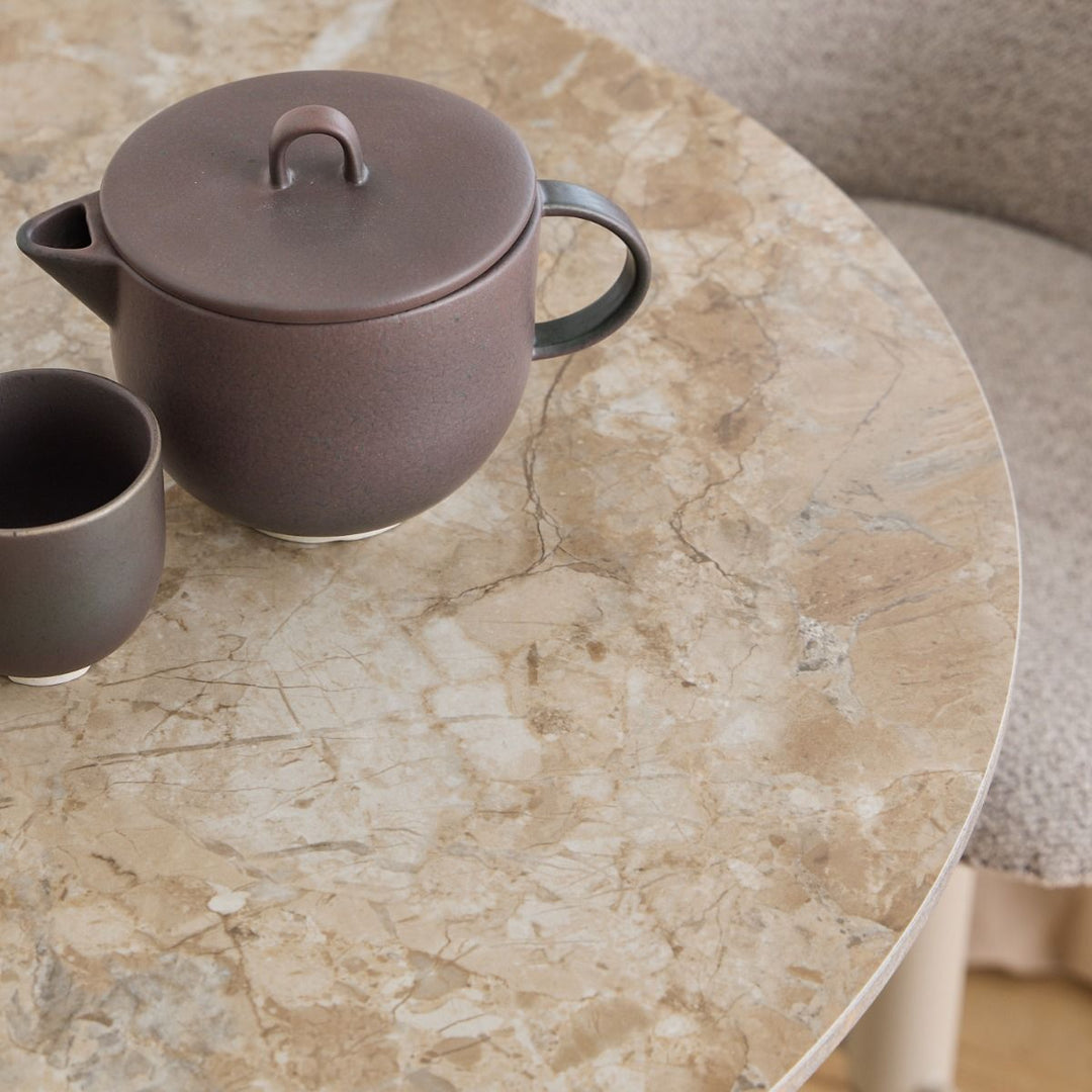 Malta Round Bar Table in Brown Ceramic with Grey Base