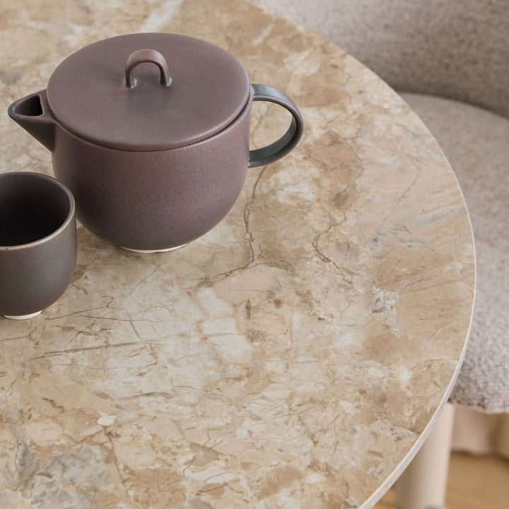Malta Round Bar Table in Brown Ceramic with Grey Base