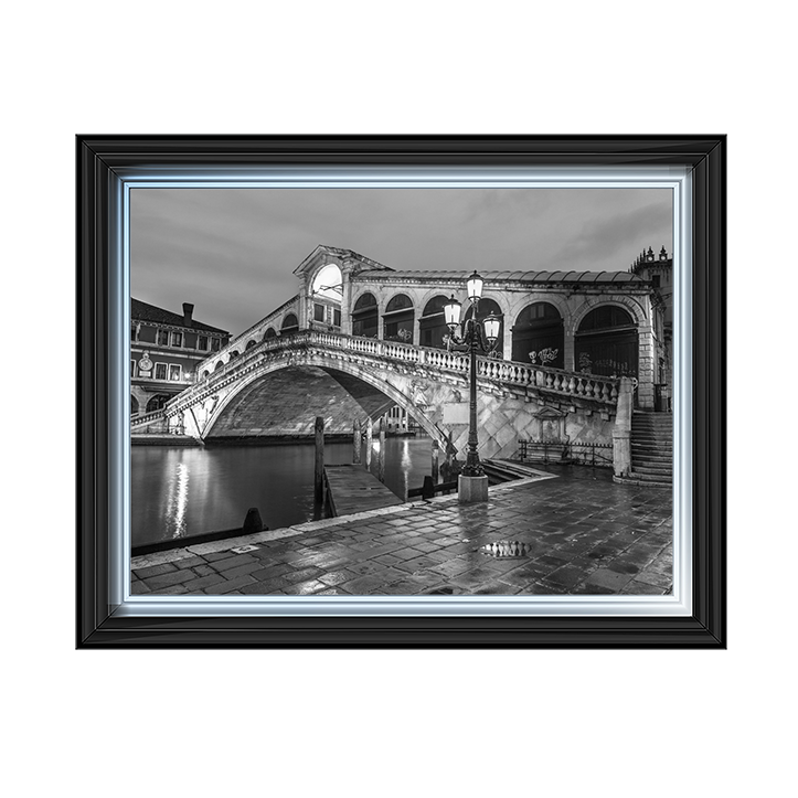 CY078 Rialto Bridge at night, Venice (Black and white)