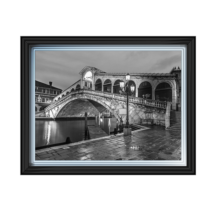 CY078 Rialto Bridge at night, Venice (Black and white)