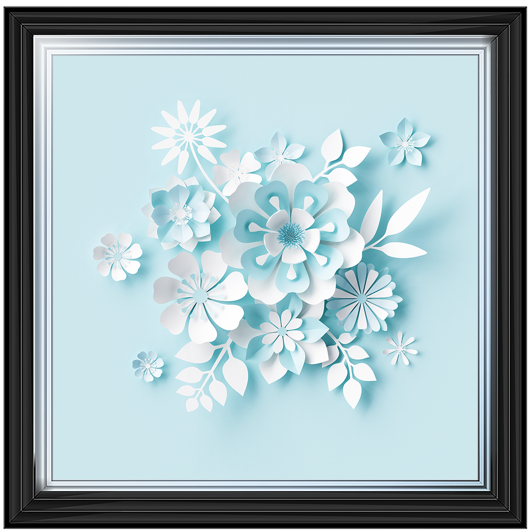FL008 3D white paper flowers on blue background