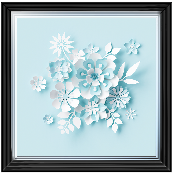 FL008 3D white paper flowers on blue background