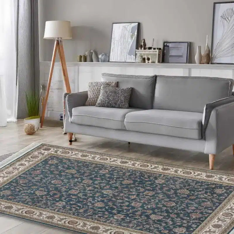 Minyatur Classic Bouquet Navy Cream Border Rug