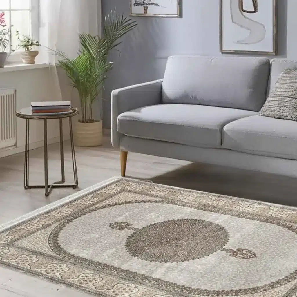 Minyatur Stone Oval Medallion Taupe Rug
