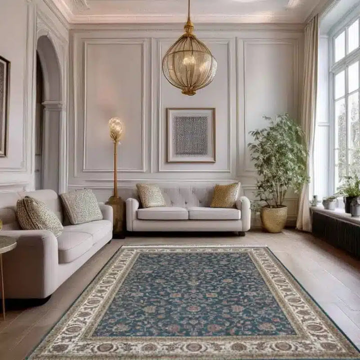 Minyatur Classic Bouquet Navy Cream Border Rug
