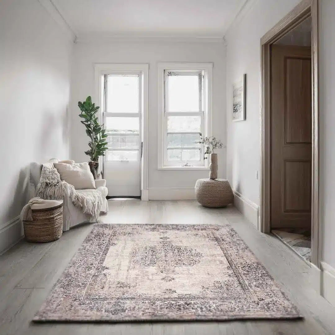 Lorenz Vintage Persian Medallion Cream Beige Rug