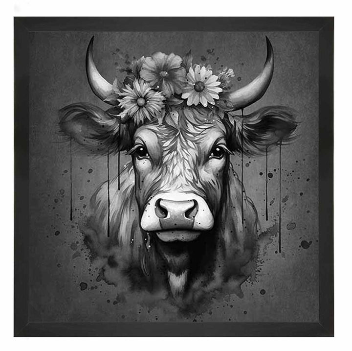 AN1283-B&W FLORAL CROWN HIGHLAND COW BLACK & WHITE