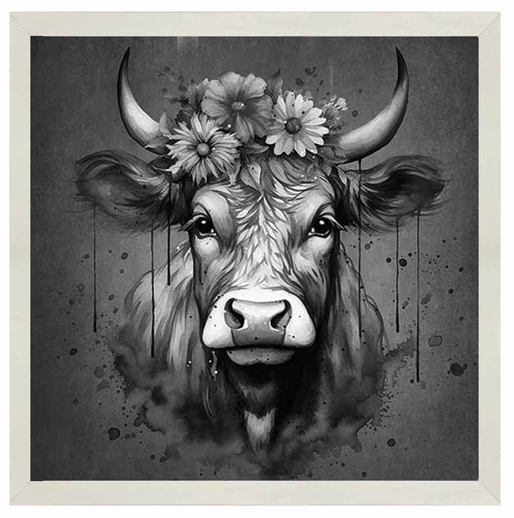 AN1283-B&W FLORAL CROWN HIGHLAND COW BLACK & WHITE