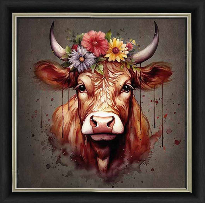 AN1283-C FLORAL CROWN HIGHLAND COW COLOURED