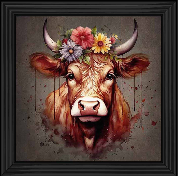 AN1283-C FLORAL CROWN HIGHLAND COW COLOURED