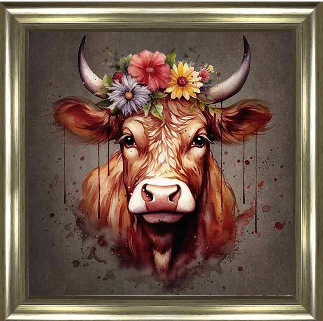 AN1283-C FLORAL CROWN HIGHLAND COW COLOURED