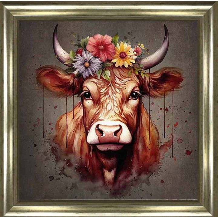 AN1283-C FLORAL CROWN HIGHLAND COW COLOURED