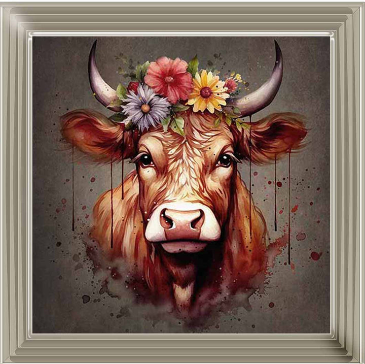 AN1283-C FLORAL CROWN HIGHLAND COW COLOURED