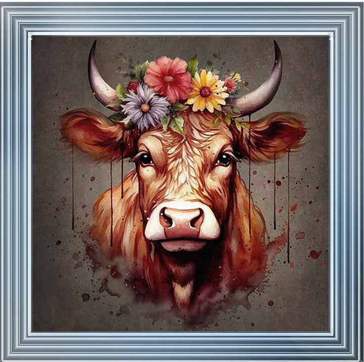 AN1283-C FLORAL CROWN HIGHLAND COW COLOURED
