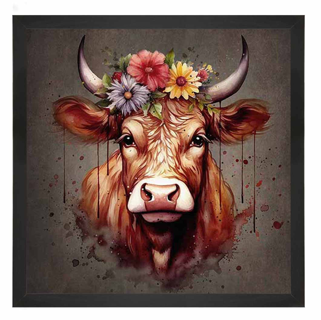 AN1283-C FLORAL CROWN HIGHLAND COW COLOURED