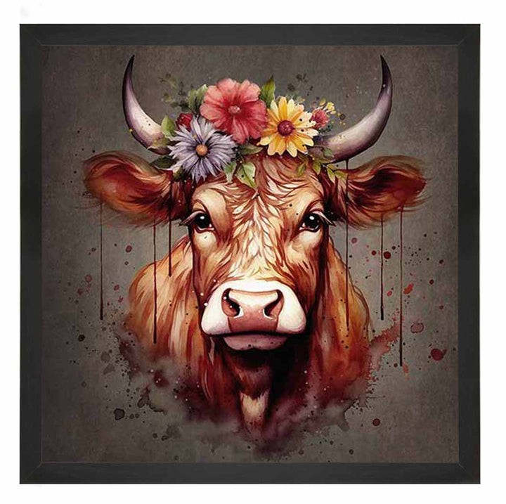 AN1283-C FLORAL CROWN HIGHLAND COW COLOURED