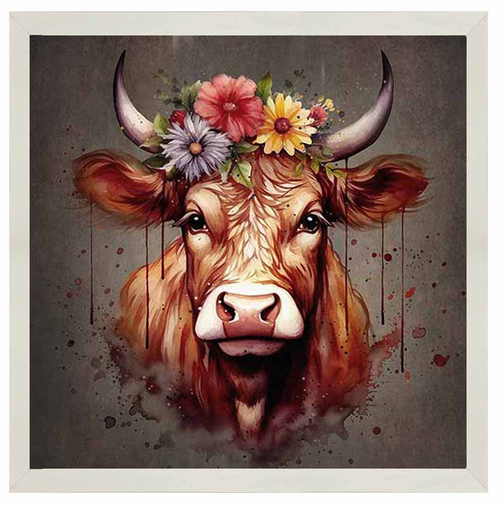 AN1283-C FLORAL CROWN HIGHLAND COW COLOURED