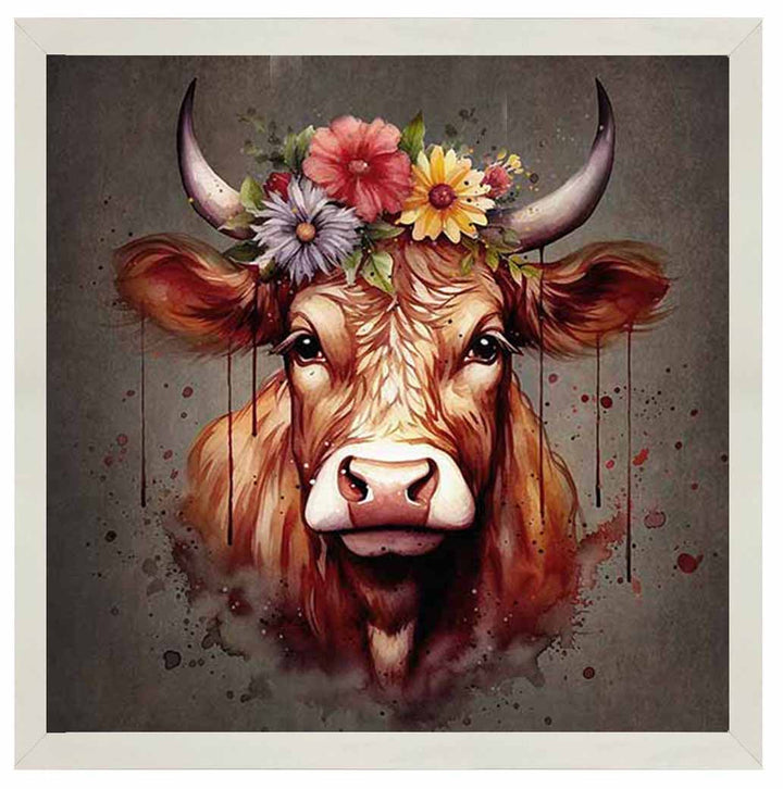 AN1283-C FLORAL CROWN HIGHLAND COW COLOURED
