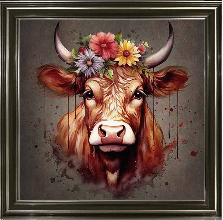 AN1283-C FLORAL CROWN HIGHLAND COW COLOURED