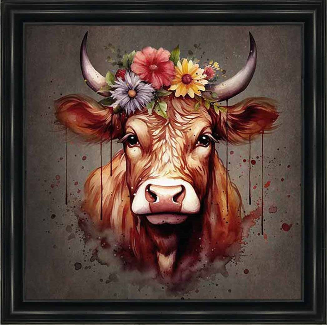 AN1283-C FLORAL CROWN HIGHLAND COW COLOURED