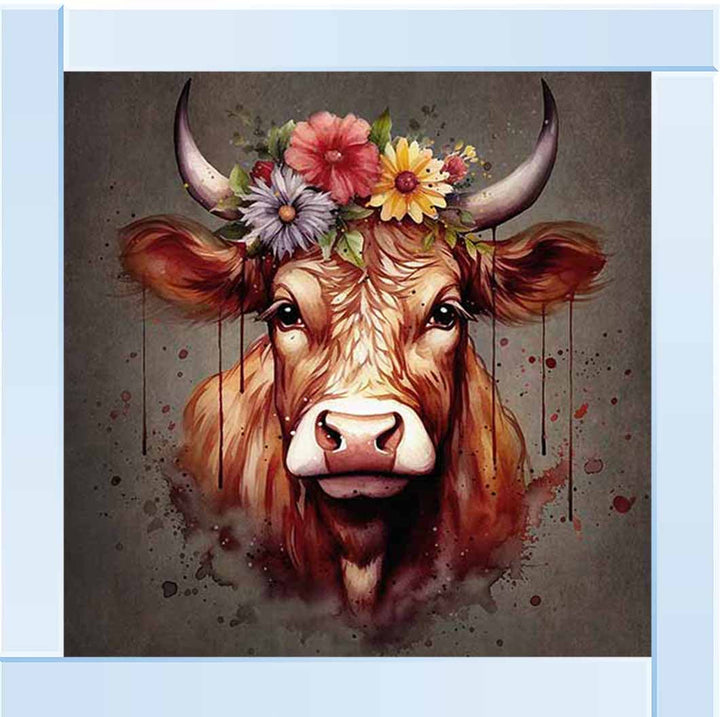 AN1283-C FLORAL CROWN HIGHLAND COW COLOURED