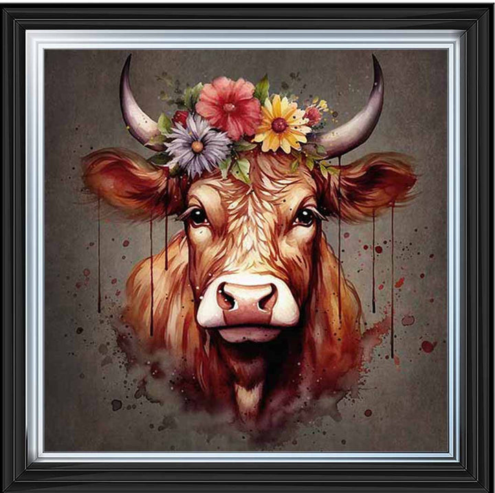 AN1283-C FLORAL CROWN HIGHLAND COW COLOURED