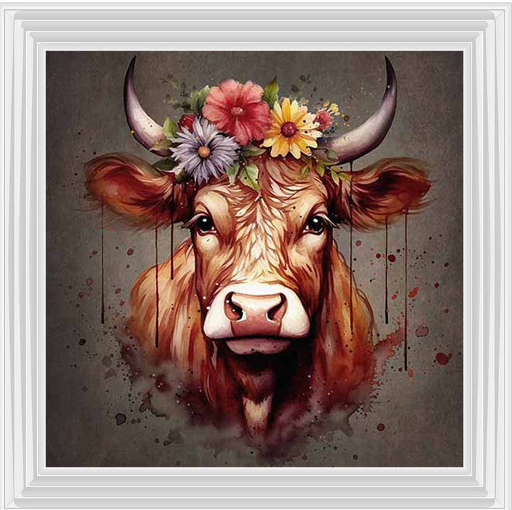 AN1283-C FLORAL CROWN HIGHLAND COW COLOURED