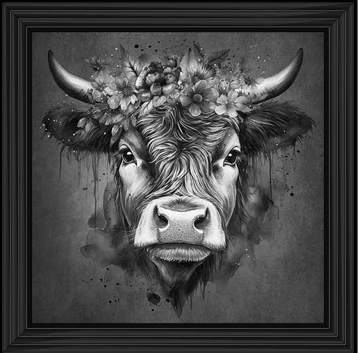 AN1284-B&W FLORAL CROWN HIGHLAND COW BLACK & WHITE |