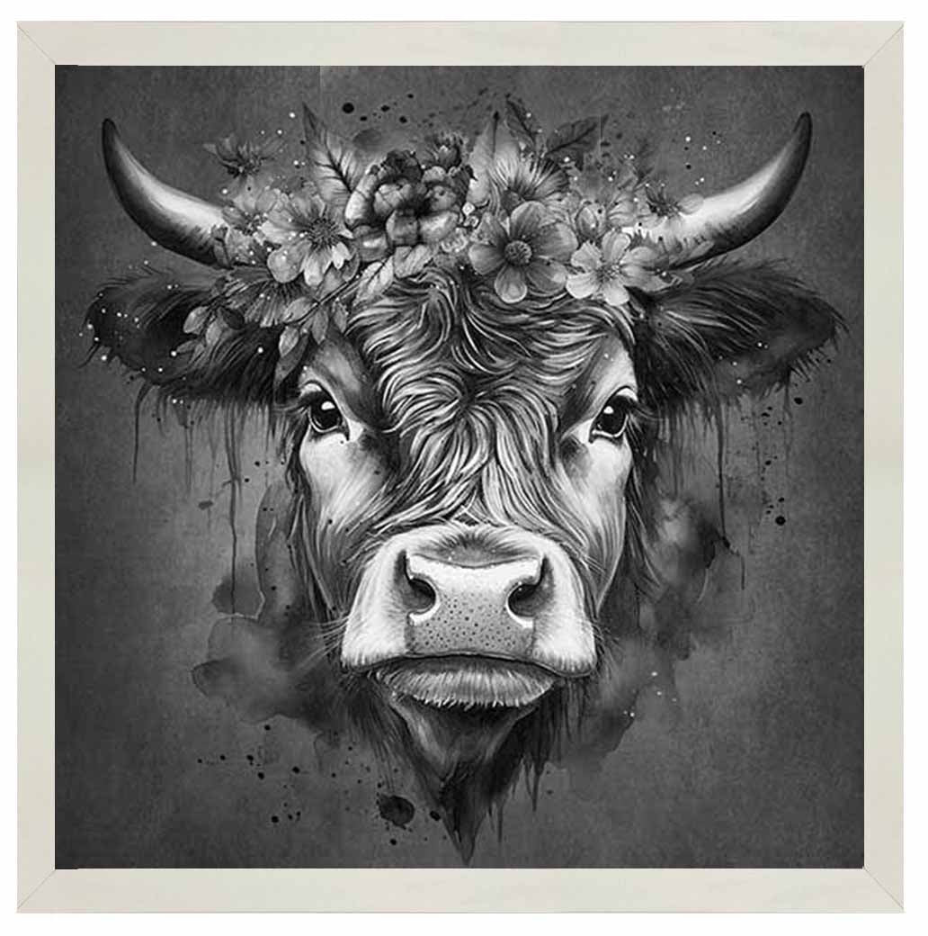 AN1284-B&W FLORAL CROWN HIGHLAND COW BLACK & WHITE |