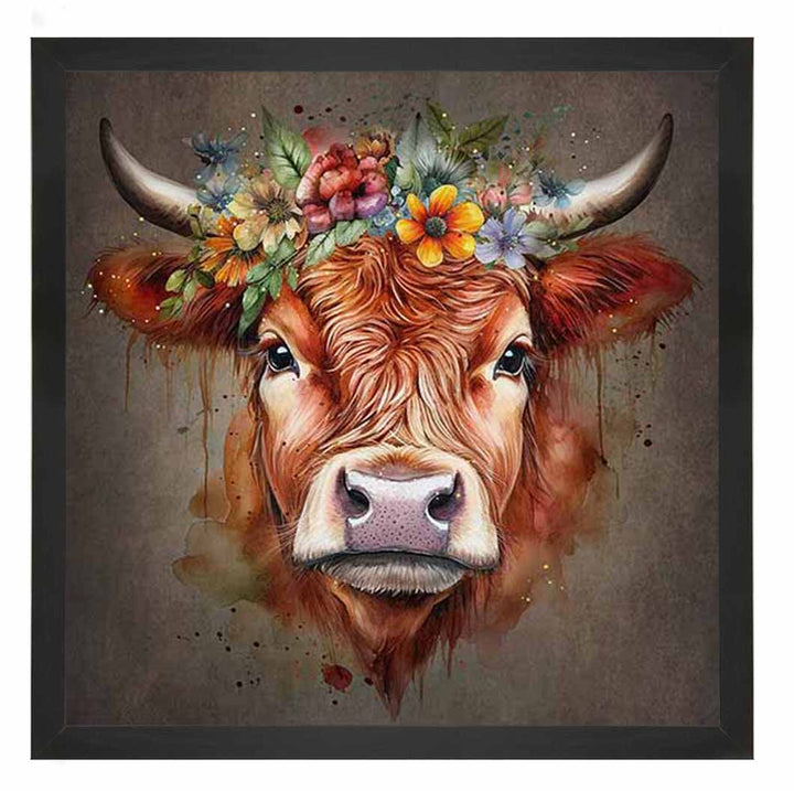 AN1284-C FLORAL CROWN HIGHLAND COW COLOURED |
