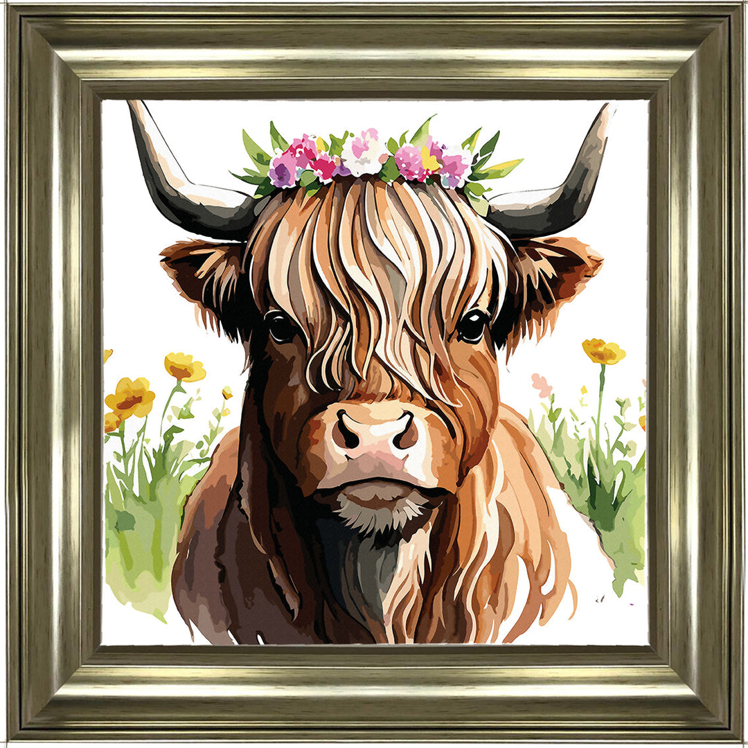 AN1531 HIGHLAND COW WITH FLOWERS