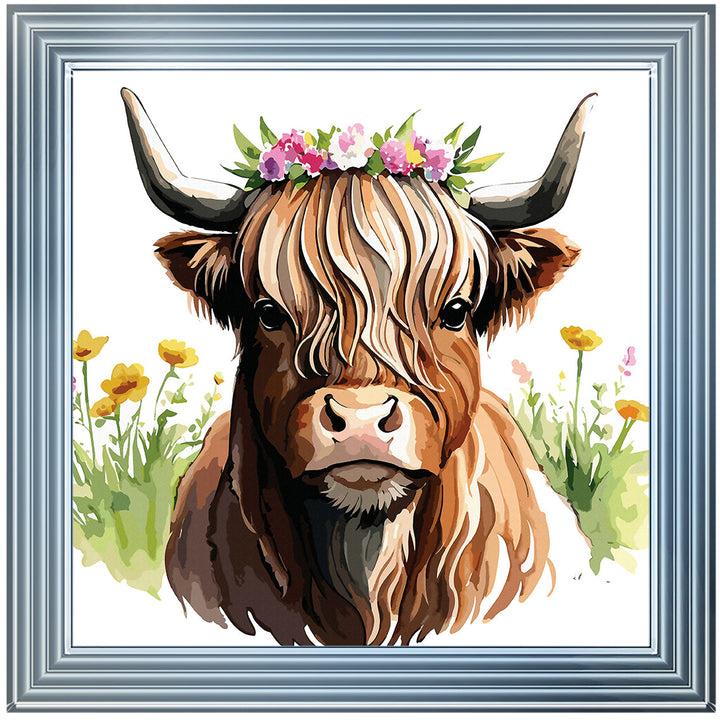 AN1531 HIGHLAND COW WITH FLOWERS