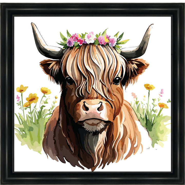 AN1531 HIGHLAND COW WITH FLOWERS