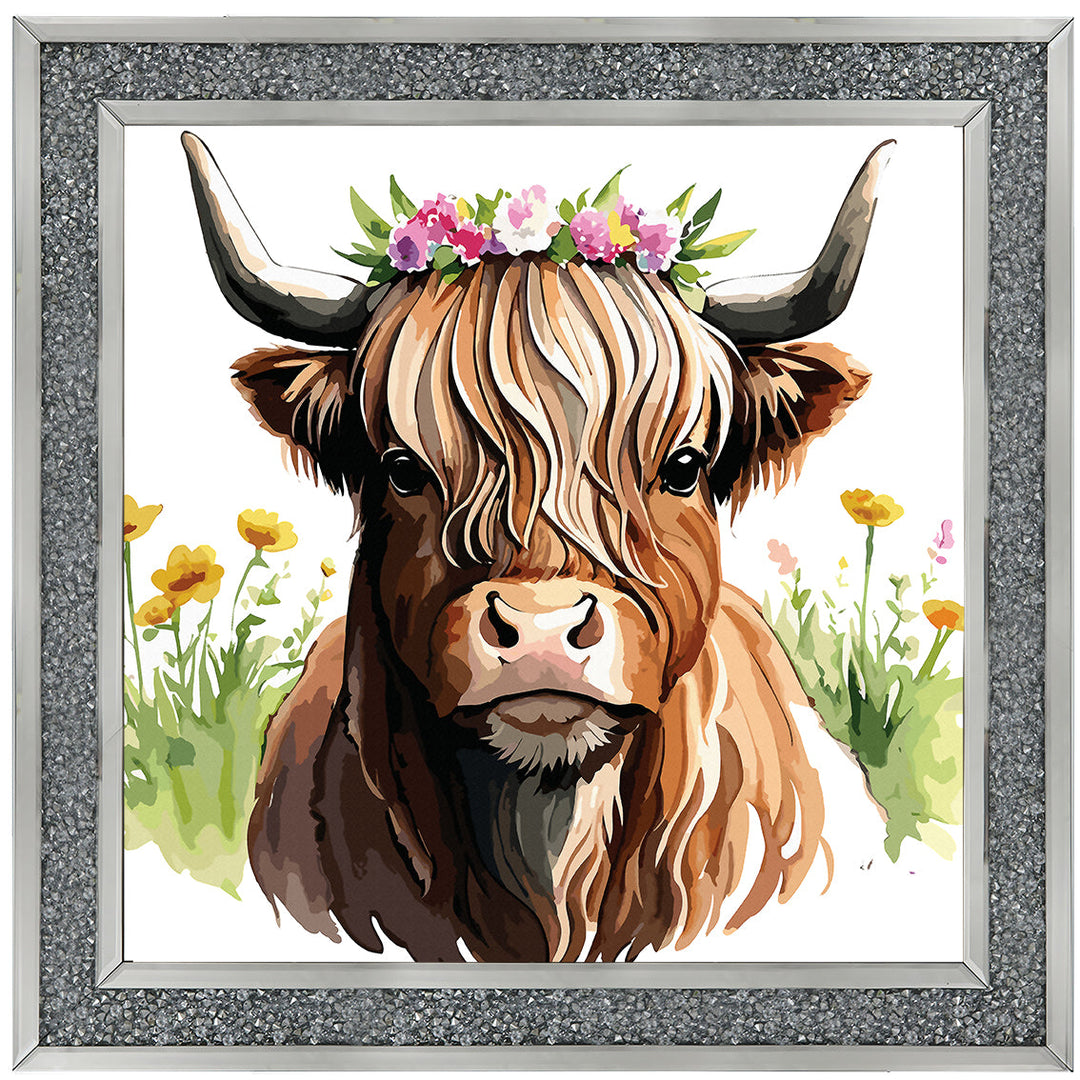 AN1531 HIGHLAND COW WITH FLOWERS