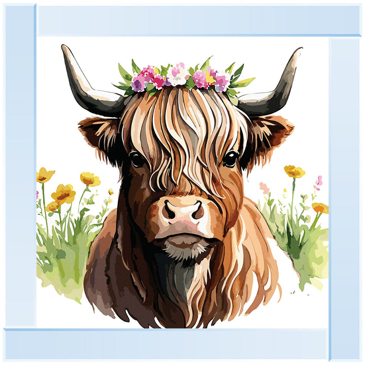 AN1531 HIGHLAND COW WITH FLOWERS