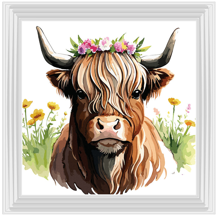 AN1531 HIGHLAND COW WITH FLOWERS