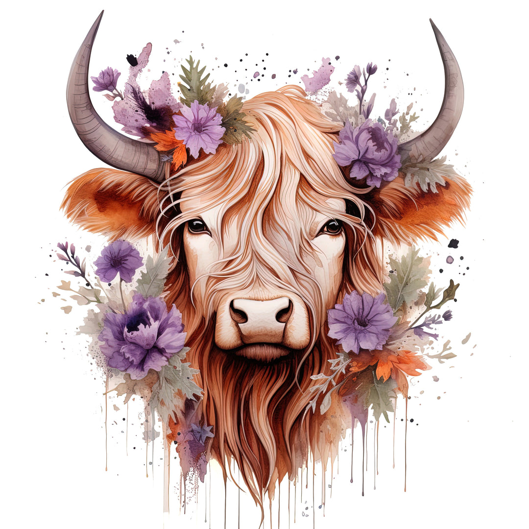 AN1541 HIGHLAND COW WITH FLOWERS ||