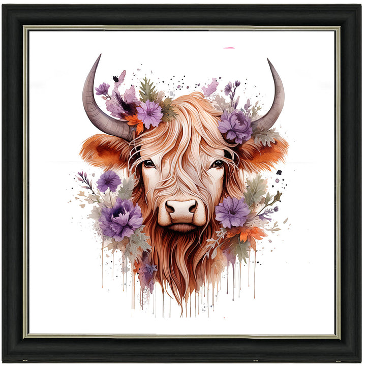 AN1541 HIGHLAND COW WITH FLOWERS ||