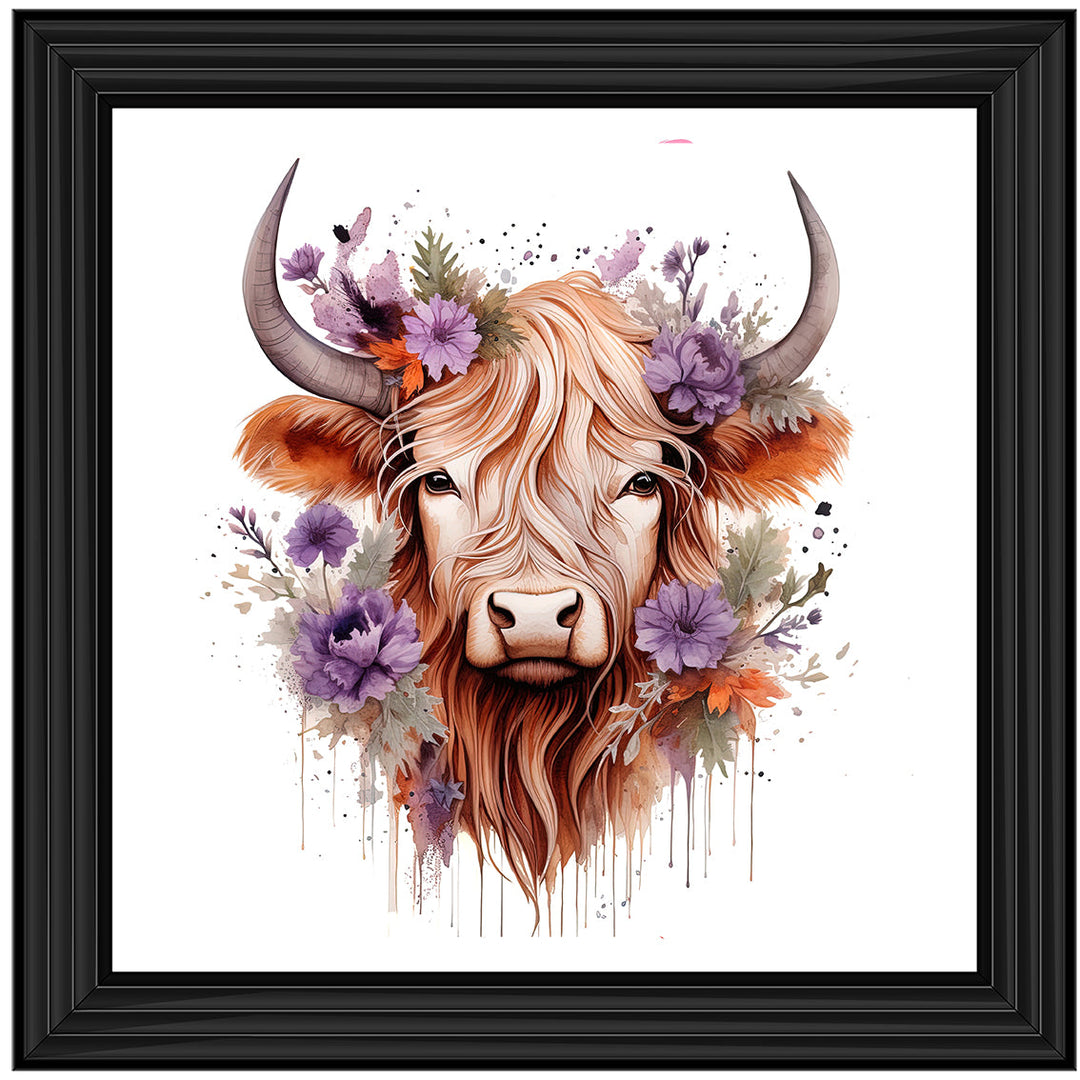 AN1541 HIGHLAND COW WITH FLOWERS ||