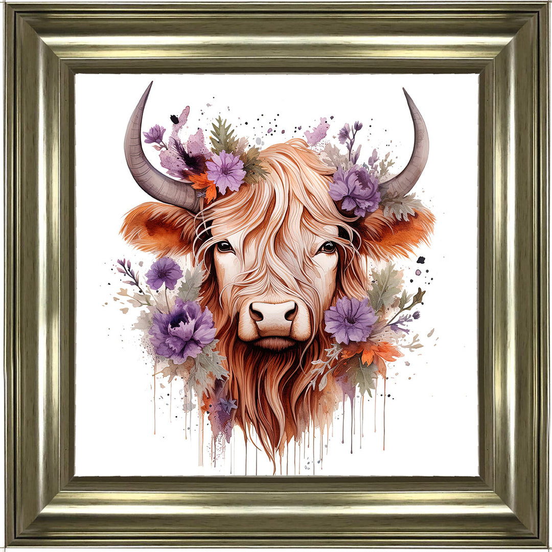 AN1541 HIGHLAND COW WITH FLOWERS ||