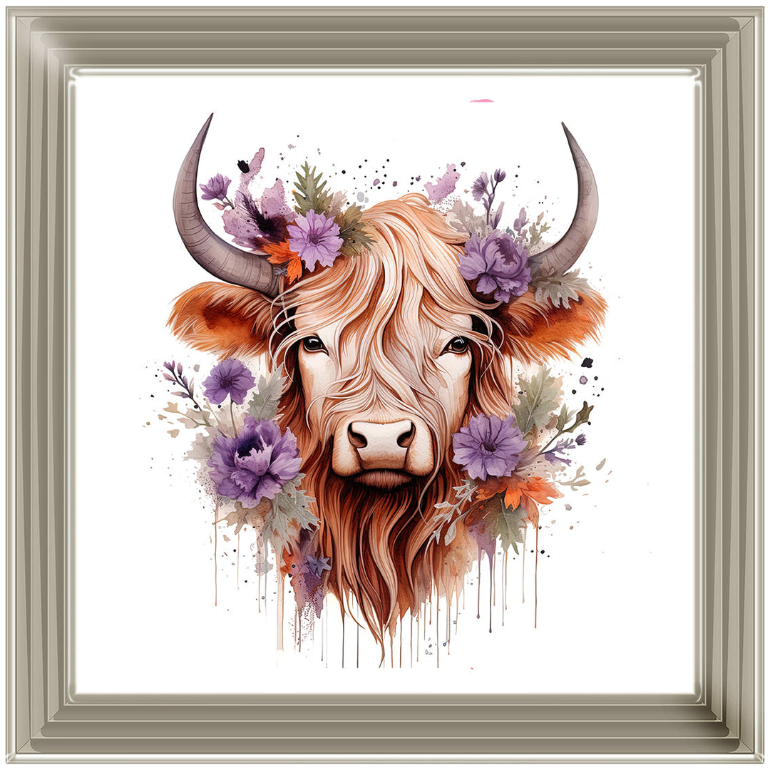 AN1541 HIGHLAND COW WITH FLOWERS ||