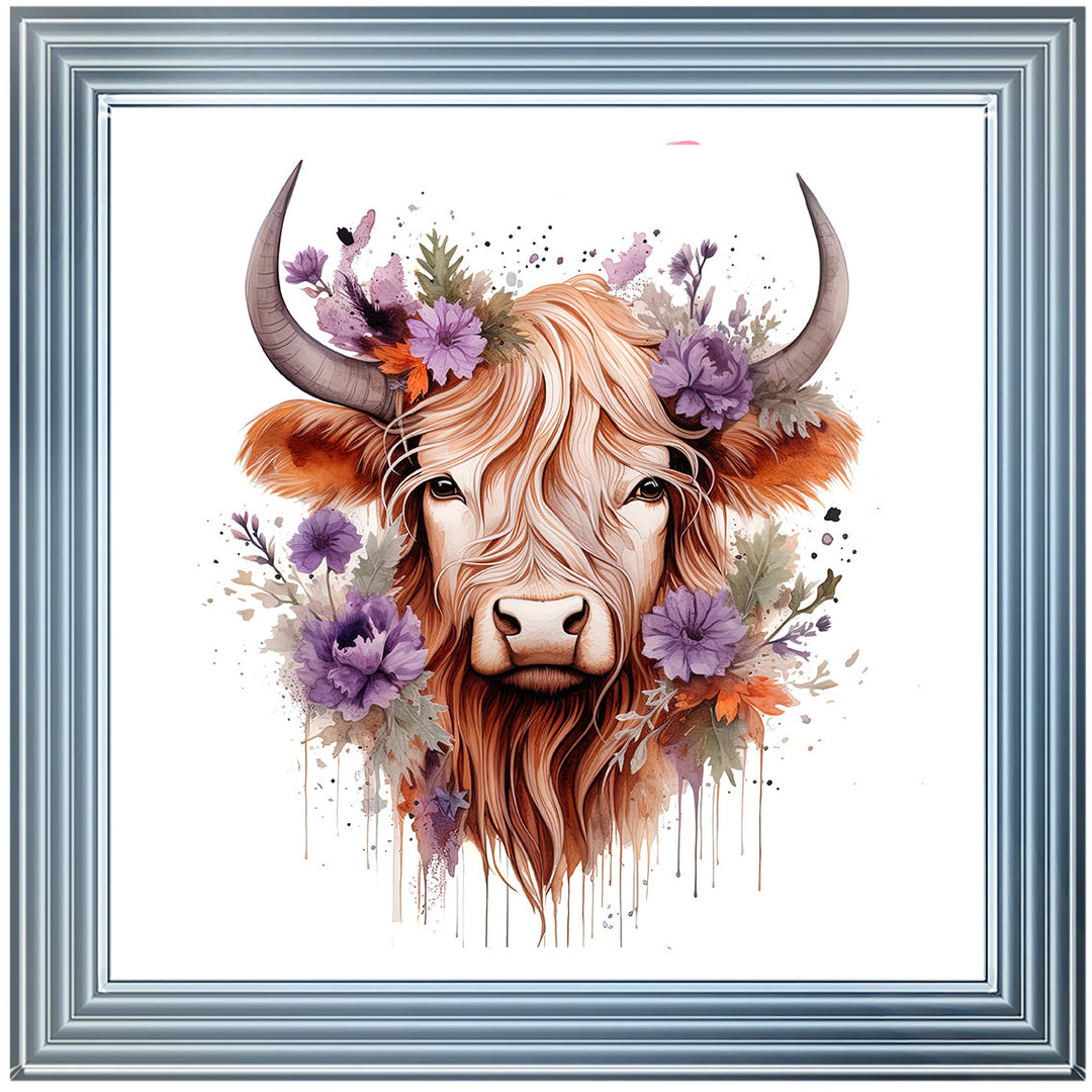 AN1541 HIGHLAND COW WITH FLOWERS ||