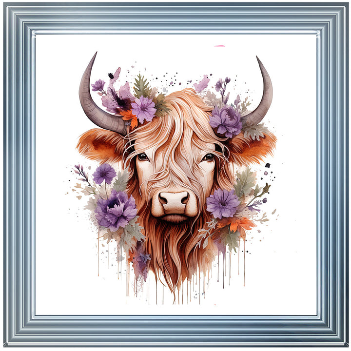 AN1541 HIGHLAND COW WITH FLOWERS ||