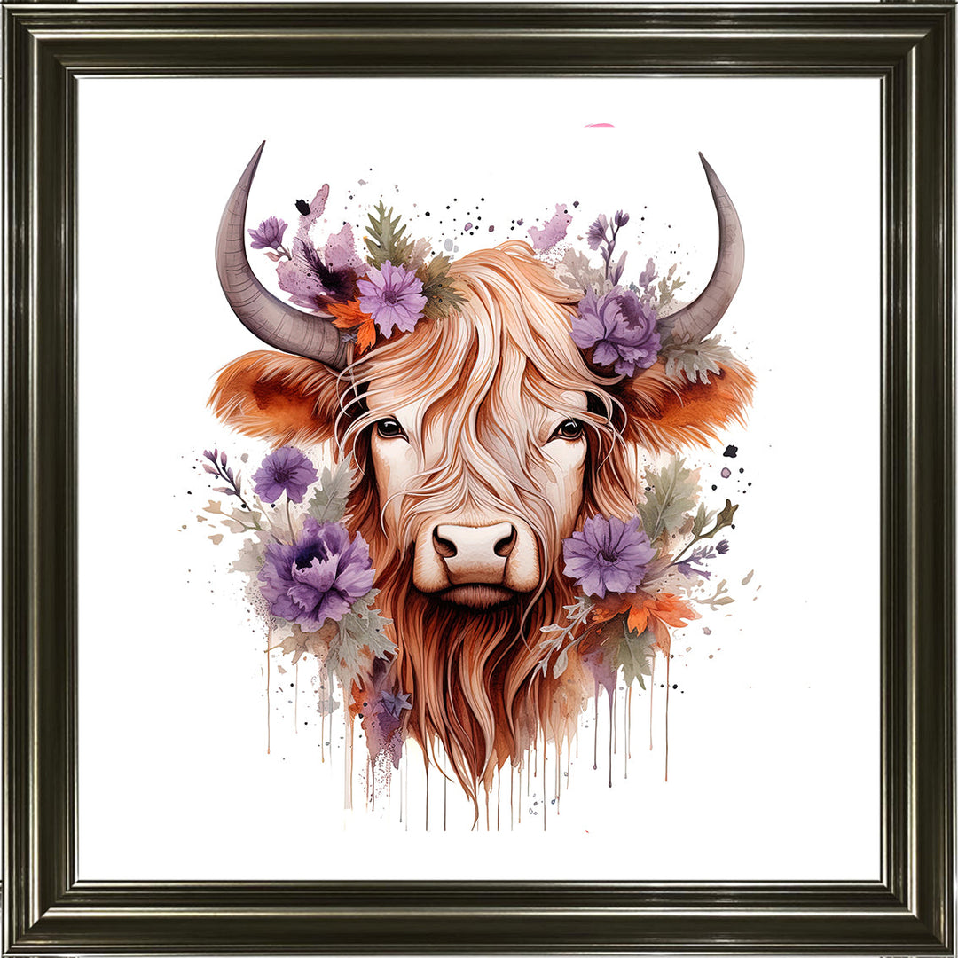 AN1541 HIGHLAND COW WITH FLOWERS ||
